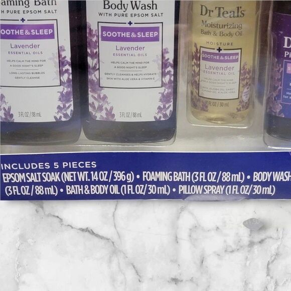 Dr Teals Everyday Wellness Set Soothe & Sleep Lavender 5 Pc Epsom Salt Bath Body - Picture 2 of 3